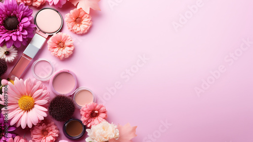 Makeup professional cosmetics on pink background
