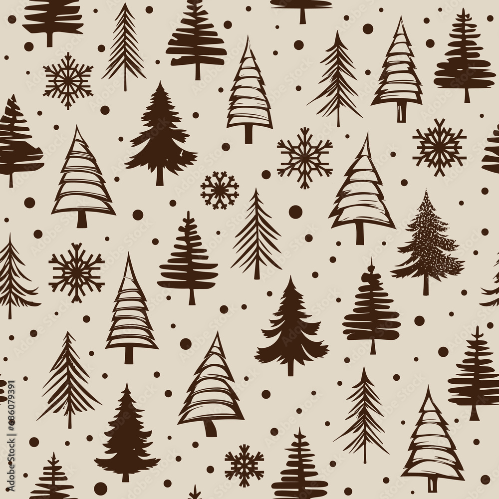Winter background, Christmas trees and snowflakes, seamless pattern, vector design Winter background, Christmas trees and snowflakes, seamless pattern, vector design
