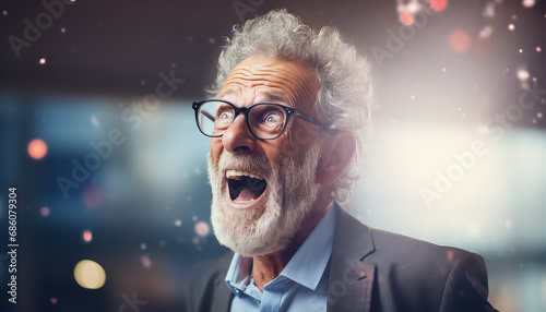 Angry old man yelling in anger, business concept