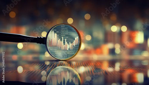 magnifying glass and diagrams on the background, business concept photo