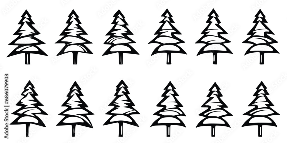 Obraz premium Stylized trees, Christmas tree, isolated on white background, vector design 