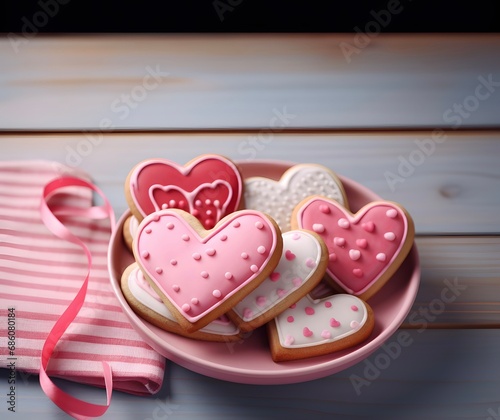 Homemade heart shaped cookies and test space