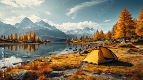Camping Tent Rocky Mountains Lake Snow, HD, Background Wallpaper, Desktop Wallpaper 