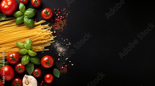 Pasta ingredients on black background