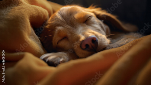 red dog dozing on a blanket photo