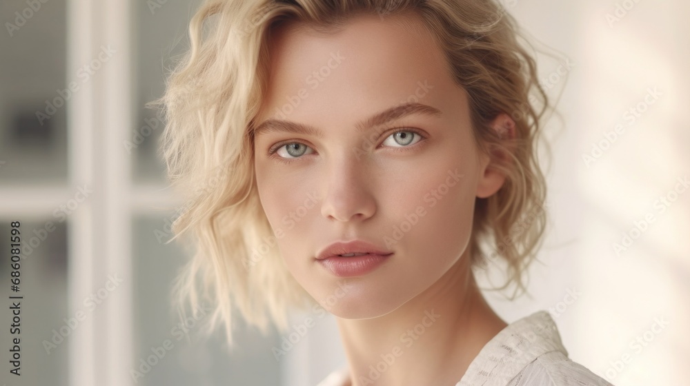 A European beauty gazes confidently into the camera. A European beauty gazes confidently into the camera.