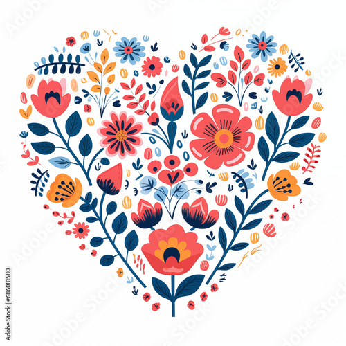 illustration of flower on white background, pattern colorful flower, fresh, romantic pattern, symmetry, heart of flower, classic, art, valentine