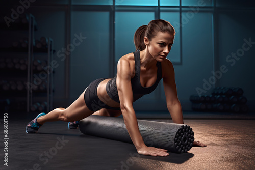 Athletic young woman doing sports or fitness doing push-ups or exercising, beautiful and smooth figure theme.generative ai