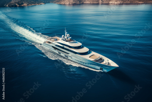 Luxury super yacht sailing in the sea or ocean, view from above.theme of rich and luxurious life.generative ai
