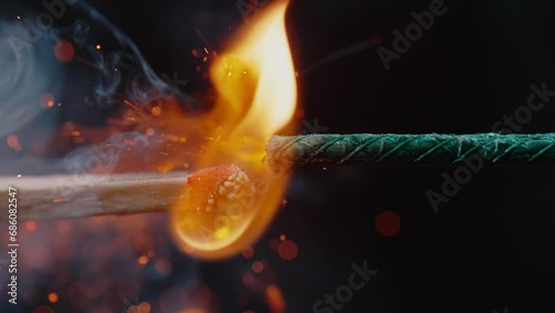 Close-Up View of a Match Lighting a Firework Fuse
