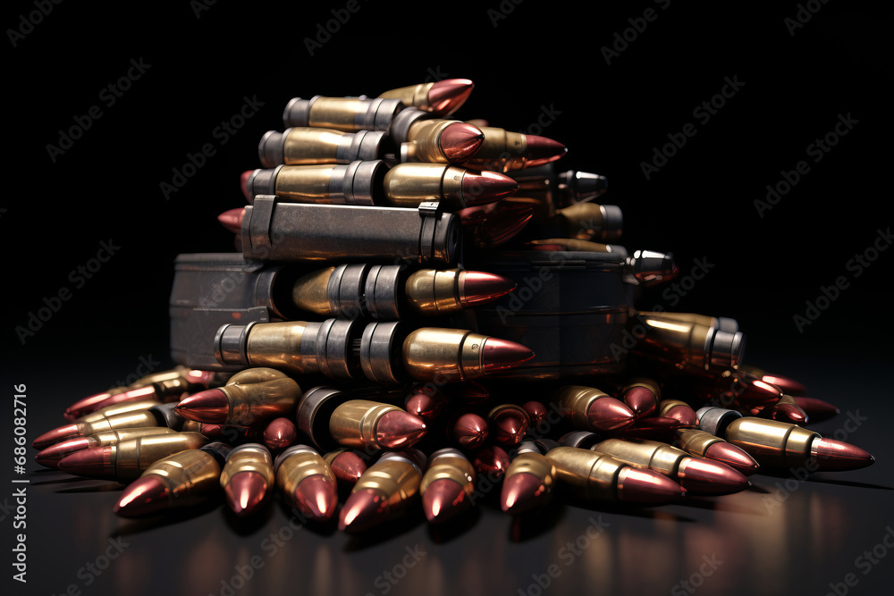 A pile of ammunition on a dark background.generative ai
