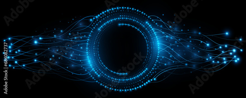 Abstract digital circles of glowing particles with neural connectors analyze big data into cyberspace. Artificial intelligence banner. Modern futuristic background. Vector illustration.