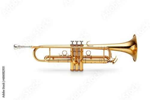 Gold trumpet isolated on white background  side view.generative ai