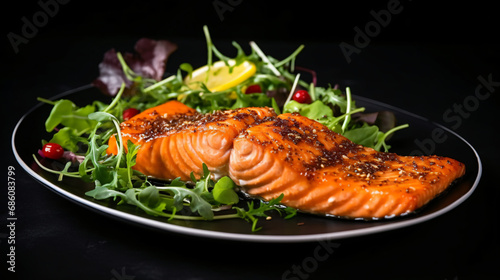 Salmon fillet with fresh salad