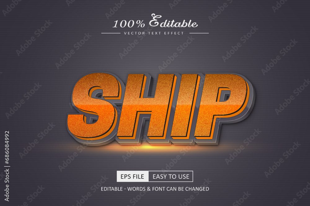 Ship 3d text effect editable high quality vector