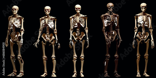 Human skeleton, vector illustration, anatomically correct, educational, medical, scientific, Halloween, spooky, bone structure, skeletal system, skull, rib cage, spine, pelvis, femur, tibia, fibula