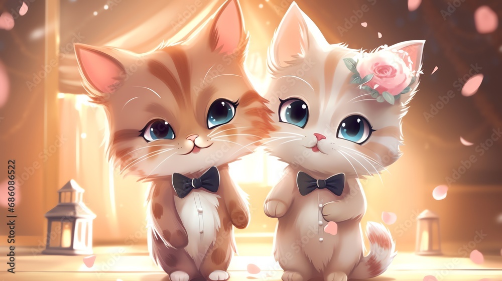Two super cute cats bride and groom. Lovely wedding couple. AI generated image Two super cute cats bride and groom. Lovely wedding couple. AI generated image
