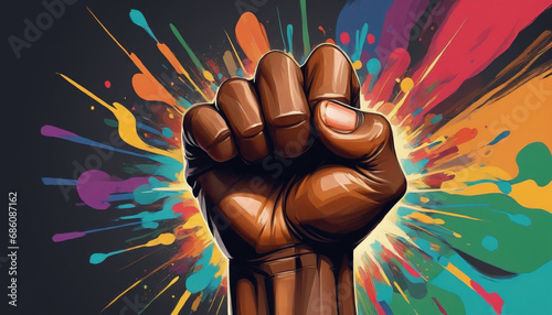 Black fist. Black History Month illustration poster. colorfull Black Lives Matter background.