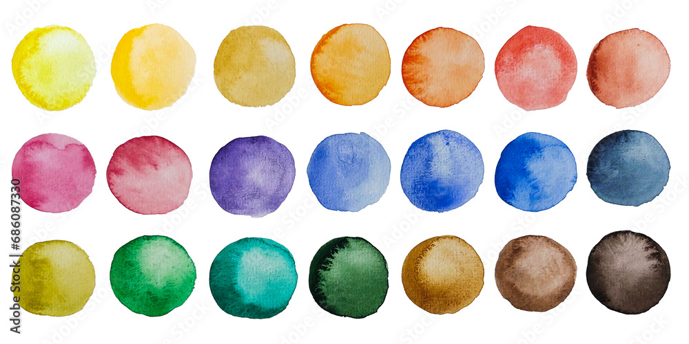 All Color Roun watercolor palette of different colors, rainbow, round circle, texture ...