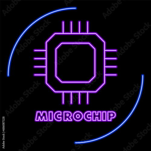 cpu neon sign, modern glowing banner design, colorful modern design trends on black background. Vector illustration.
