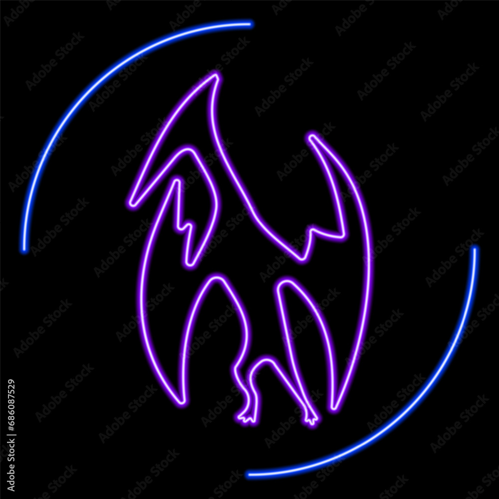 pterodactyl neon sign, modern glowing banner design, colorful modern design trend on black background. Vector illustration.