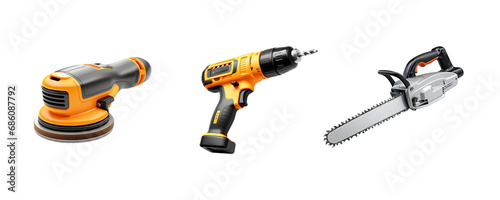 transparent background cutouts set of: Workshop Tools: Drill, Saw, Sander