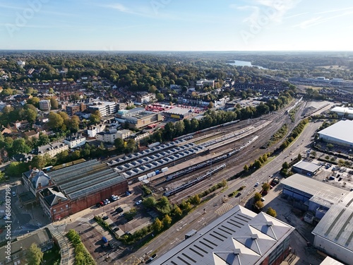 Norwich railway station UK drone , aerial , view from air photo