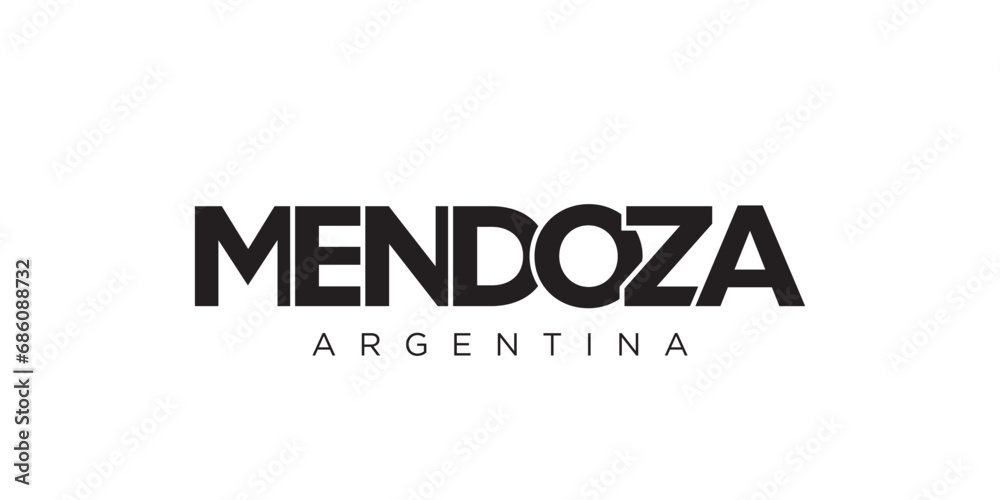 Mendoza in the Argentina emblem. The design features a geometric style, vector illustration with bold typography in a modern font. The graphic slogan lettering. Mendoza in the Argentina emblem. The design features a geometric style, vector illustration with bold typography in a modern font. The graphic slogan lettering.