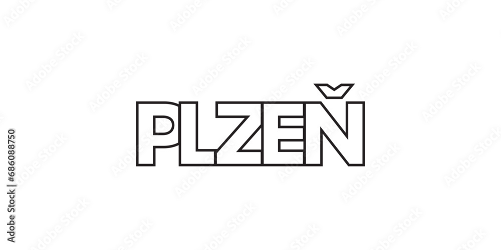 Plzen in the Czech emblem. The design features a geometric style, vector illustration with bold typography in a modern font. The graphic slogan lettering. Plzen in the Czech emblem. The design features a geometric style, vector illustration with bold typography in a modern font. The graphic slogan lettering.