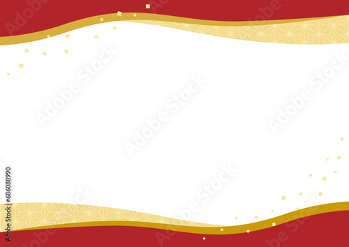 年賀状素材、赤と金色のシンプルな和柄のフレーム