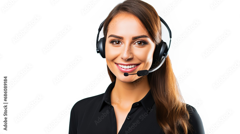 Beautiful female customer service representative in headset consulting clients online. Call center agent. Generative AI Beautiful female customer service representative in headset consulting clients online. Call center agent. Generative AI