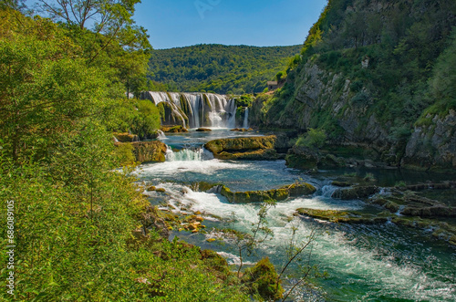 Strbacki Buk, a terraced waterfall on the Una River on the border between the Federation of Bosnia and Herzegovina and Croatia. Early September