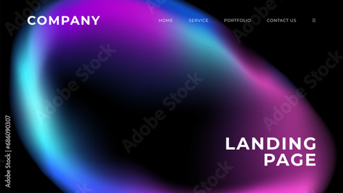 Landing page. Abstract background with blurred bubble on black for website graphic design. Blue, purple and pink gradients. Vector illustration.