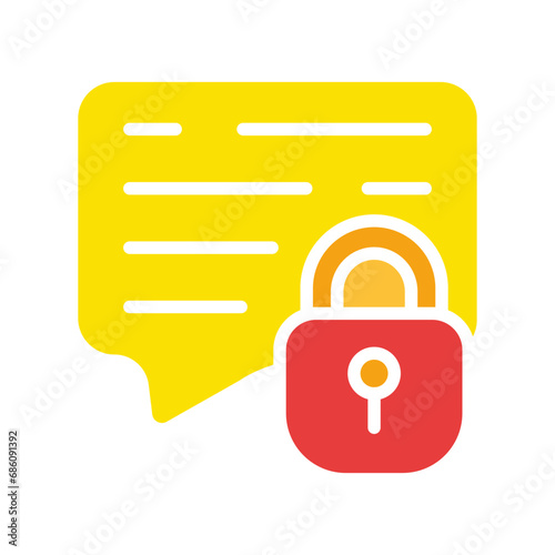 Speech bubble with a lock. Private messages, top secret, personal data protection, security system, encryption, chat, text, letter, email, communication. Colorful icon on white background