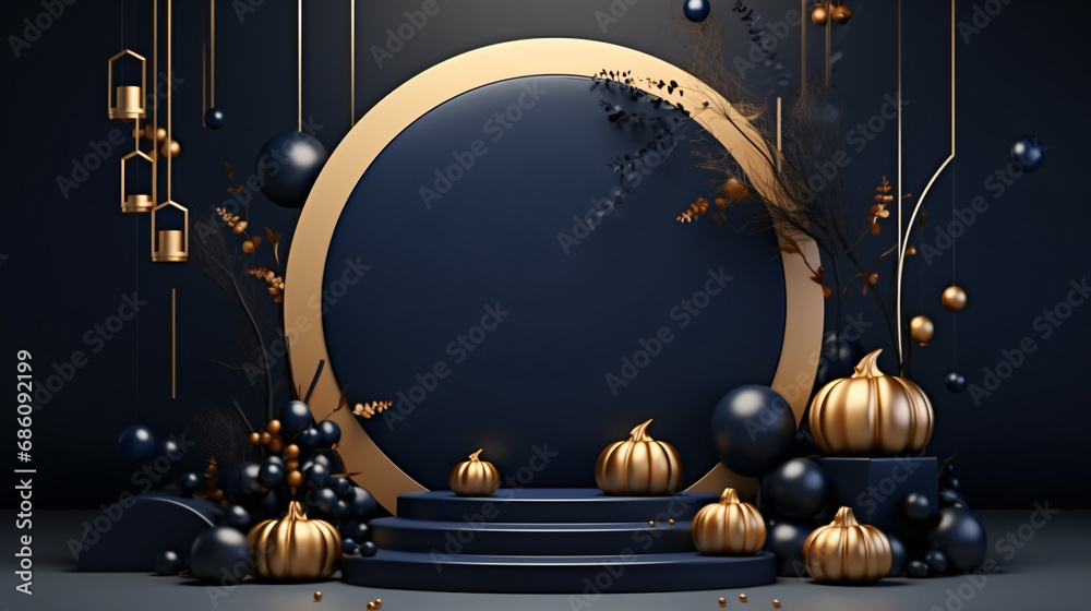 3d Dark blue and gold circle podium
