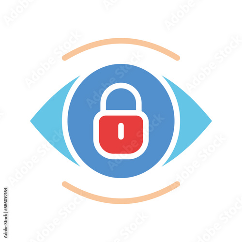 Eye with a lock. Prohibited access, hidden, personal data protection, unauthorized, antivirus, anti-hacking, identity confirmation, classified information. Colorful icon on white background