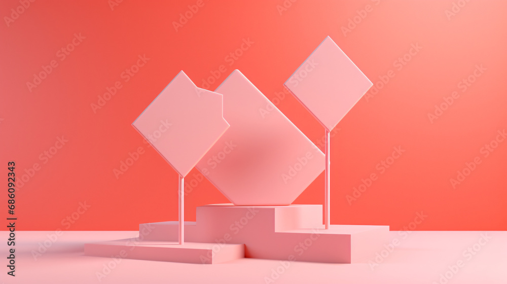 3d directions sign on pink background