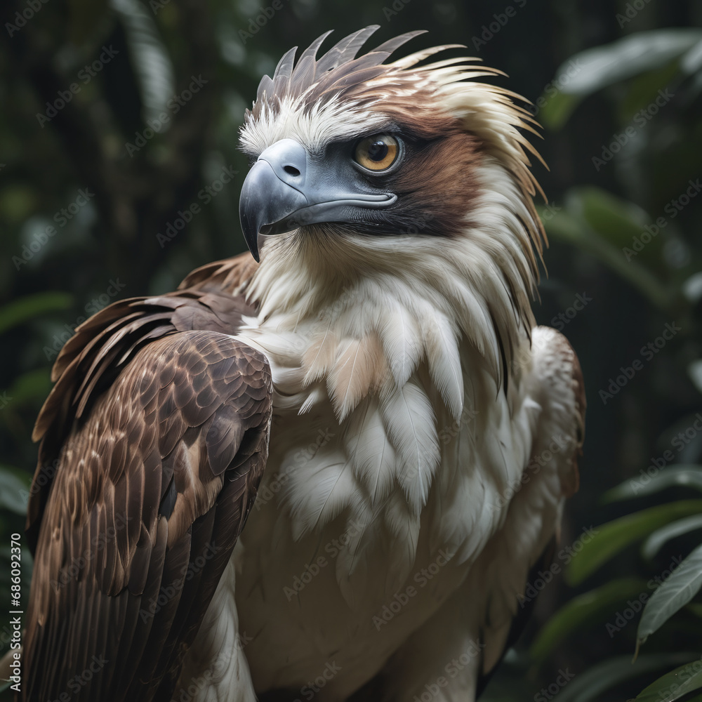 The Philippine eagle (Pithecophaga jefferyi) is one of the most endangered bird species in the world.Philippine eagle (Pithecophaga jefferyi) (Monkey-eating eagle), Davao, Mindanao, Philippines, Asia