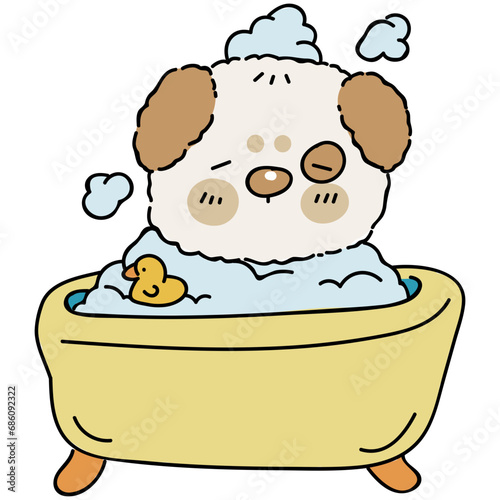 Dog character taking a bath illustration