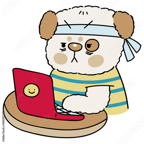 Dog character working night shift illustration