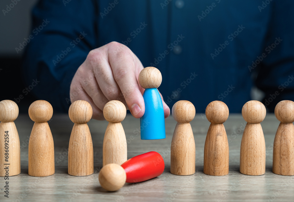 Replacing an old worker with a more loyal or productive one. Installing a subservient leader, easily influenced, and serves the interests of others. Human resources and HR policy.