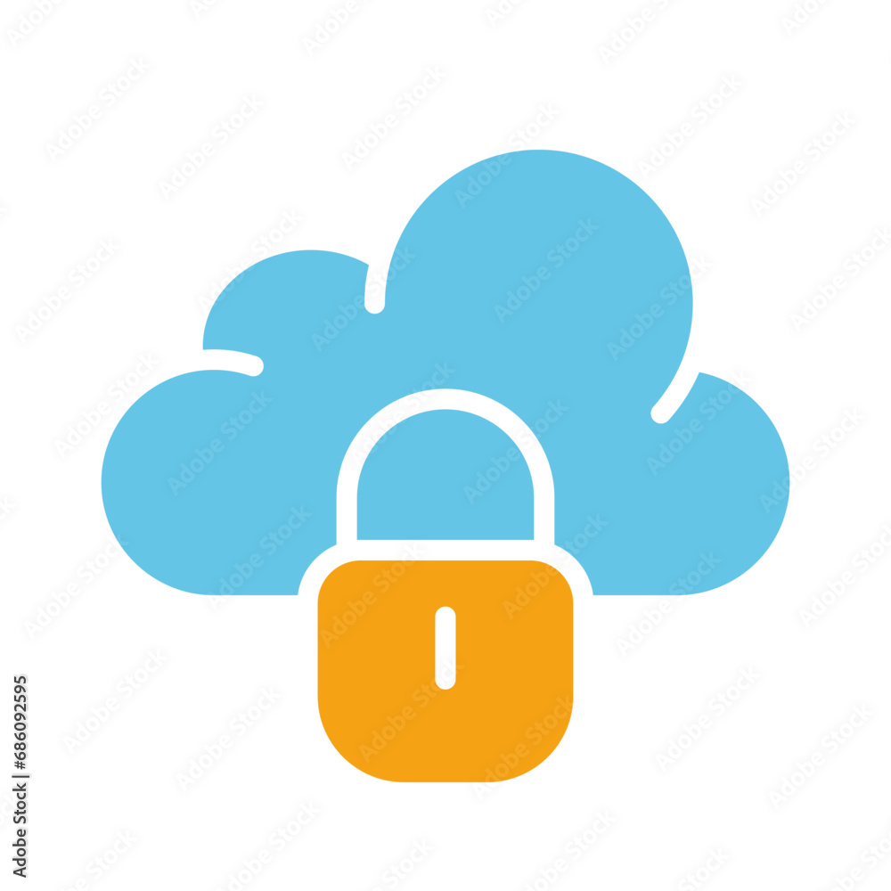 Cloud with a lock. Cloud storage, limited access, personal data protection, private information, security system, remote, hacking, server, store, technologies. Colorful icon on white background Cloud with a lock. Cloud storage, limited access, personal data protection, private information, security system, remote, hacking, server, store, technologies. Colorful icon on white background