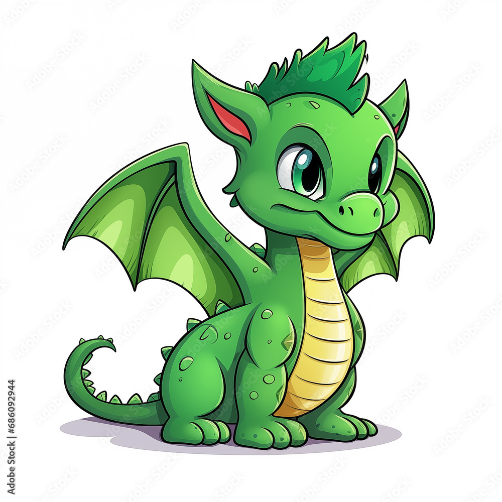 Cute green dragon hand drawn icon on a white background, isolated ...