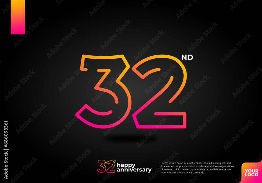 Number 32 logo icon design, 32nd birthday logo number, anniversary 32