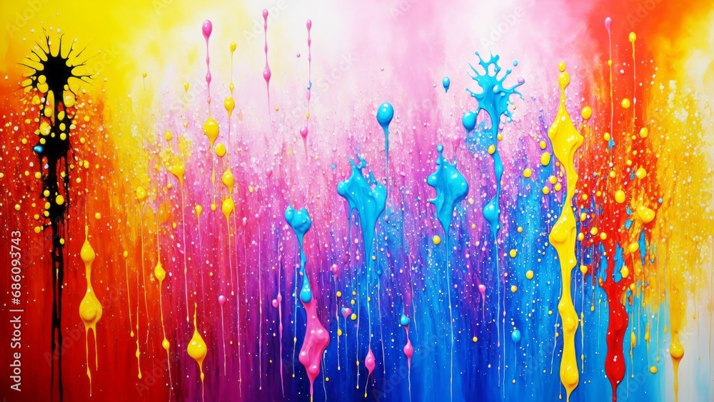 Artistic Colorful Paint Splattered Abstract Wallpaper  - obrazy, fototapety, plakaty 