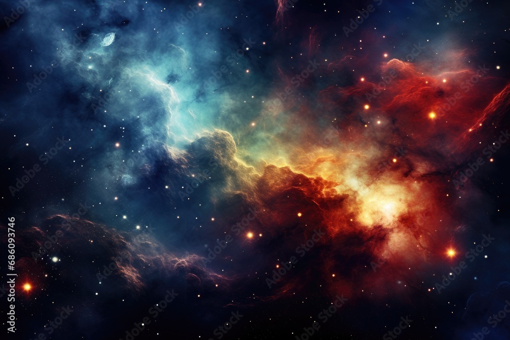 Fototapeta premium Galaxy deep space with swirling nebulae and distant star clusters creating a mesmerizing cosmic panorama.