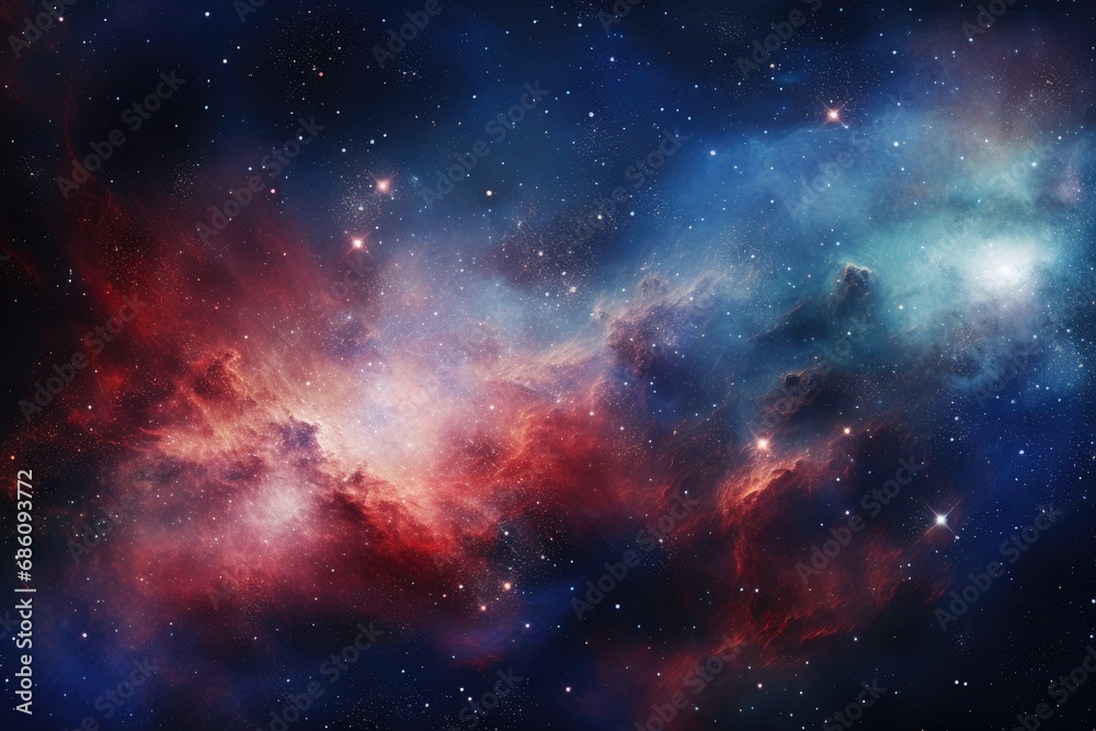 Naklejka premium Galaxy deep space with swirling nebulae and distant star clusters creating a mesmerizing cosmic panorama.