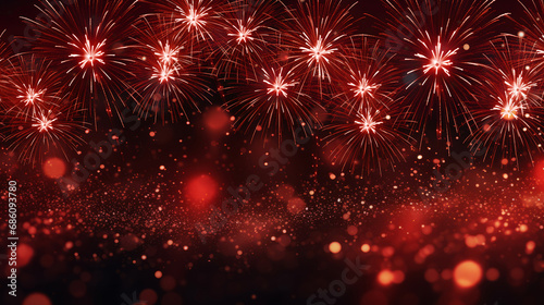 Silvester Party New Year, New Year's eve party festival background banner greeting card - Red firework, sparklers, pyrotechnics, bokeh lights and glowing glitter particle on dark black night sky photo