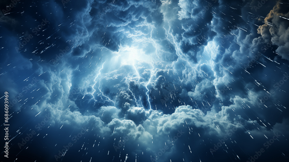 Stormy sky with heavy rain and lightning Stormy sky with heavy rain and lightning