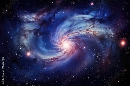 Galaxy deep space with swirling nebulae and distant star clusters creating a mesmerizing cosmic panorama.